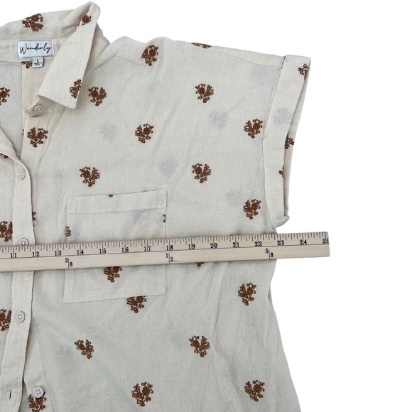 Wonderly Womens L Ivory Cotton Embroidered Floral Button Down Blouse Top Cream - Picture 4 of 8